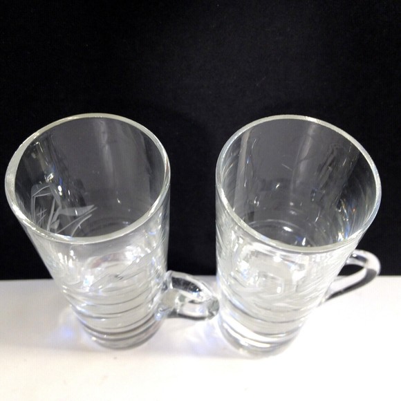 (2) Vintage Crystal Cut Etched Cordial Liqueur Glass Shot Glasses w/ Handles - Picture 6 of 11